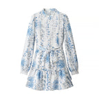 Women's Printed Stand Collar Puff Sleeve Ruffled Dress