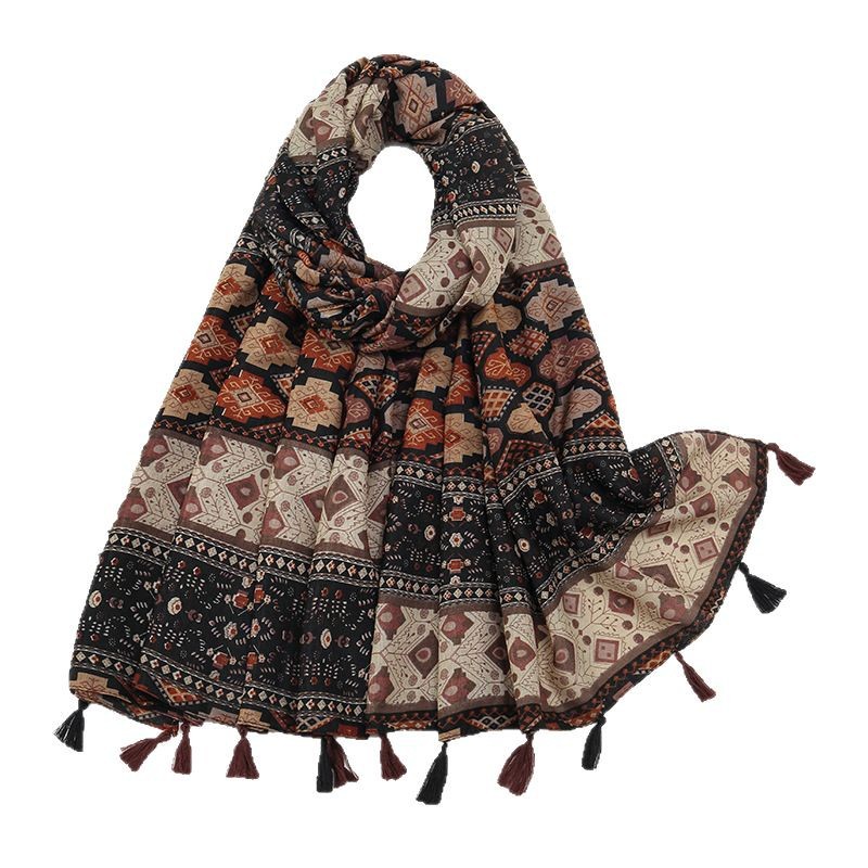 Retro Colour-Block Floral Shawl | 185x80cm All-Season Wrap