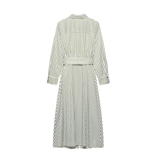 Einreihiges Kleid mit Gürtel und gestreiftem Revers im europäischen und amerikanischen Stil