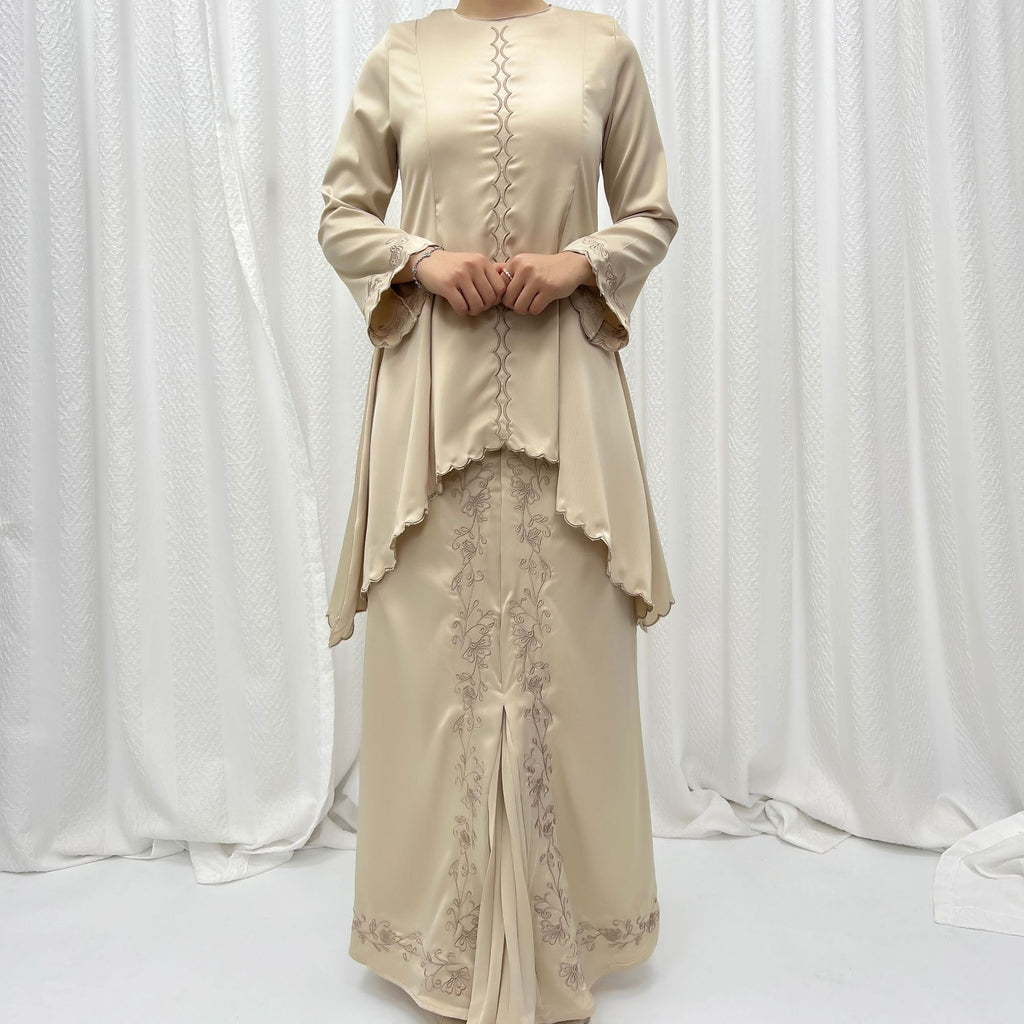 Embroidered Bell Sleeve Two-Piece Set | Modest Luxury Suit