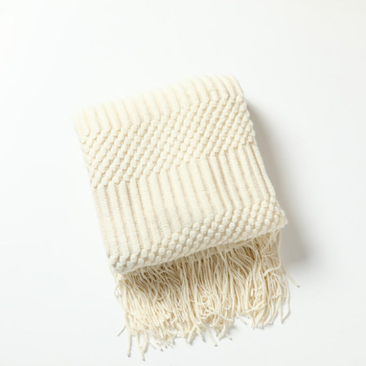 Sofa Bed Blanket Cashmere-like Warm Tassel Scarf