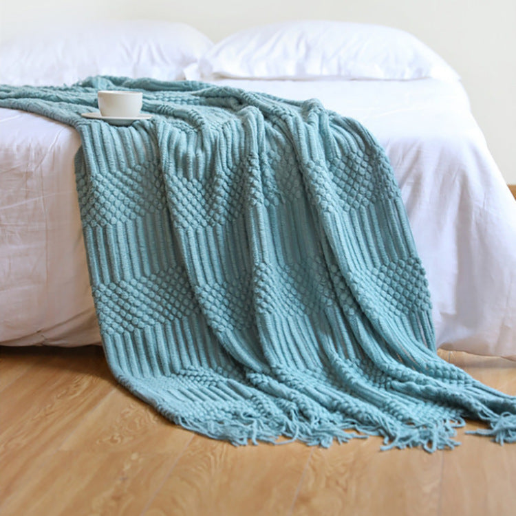 Sofa Bed Blanket Cashmere-like Warm Tassel Scarf