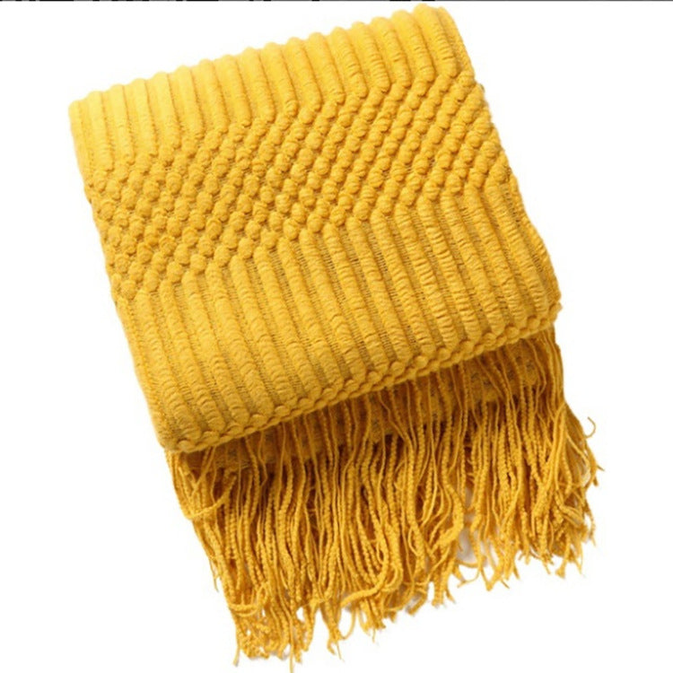 Sofa Bed Blanket Cashmere-like Warm Tassel Scarf