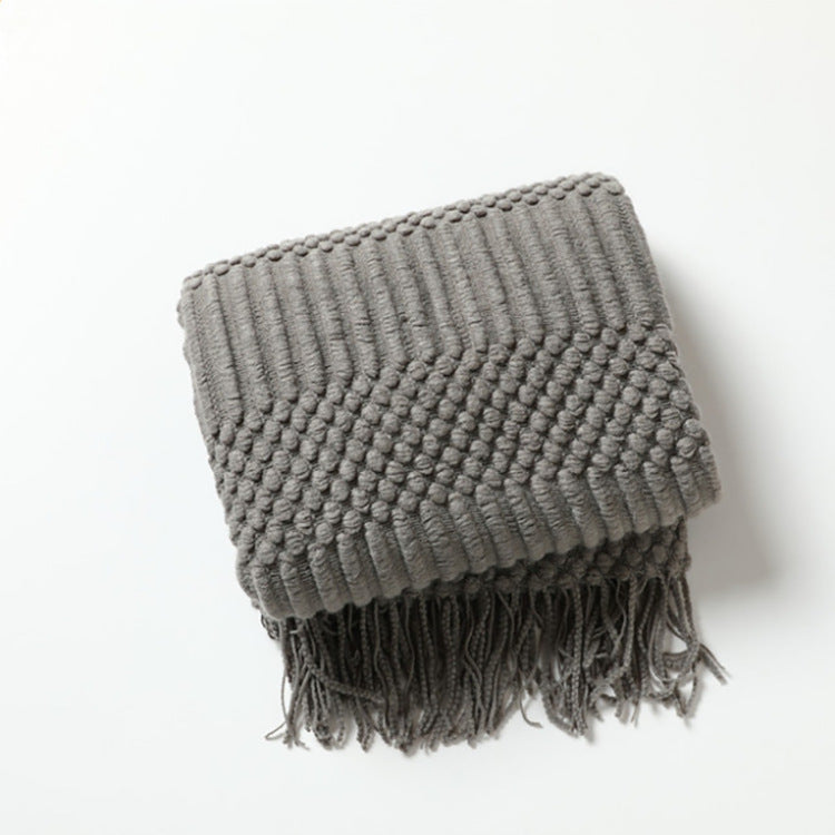 Sofa Bed Blanket Cashmere-like Warm Tassel Scarf - Gray / 127X152