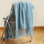 Sofa Bed Blanket Cashmere-like Warm Tassel Scarf - Lake Blue / 127X152