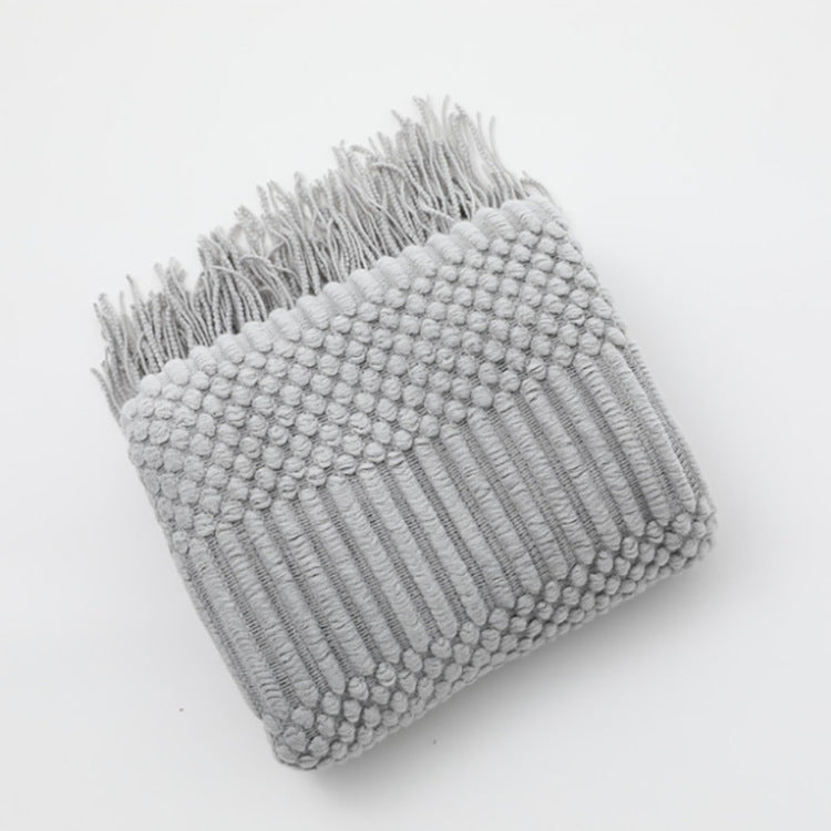 Sofa Bed Blanket Cashmere-like Warm Tassel Scarf - Light Gray / 127X152