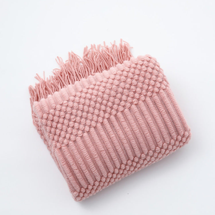 Sofa Bed Blanket Cashmere-like Warm Tassel Scarf - Pink / 127X152