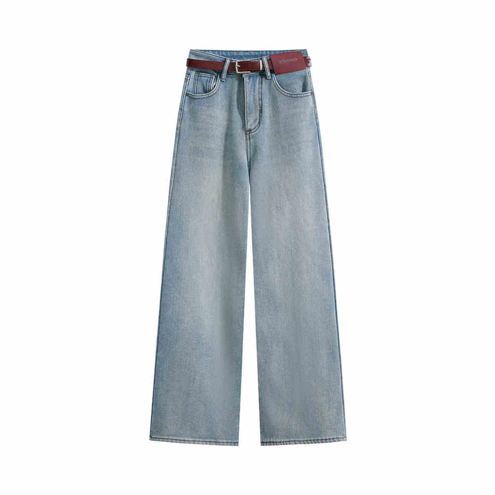 Women’s High Waist Fleece-lined Padded Wide Leg Jeans