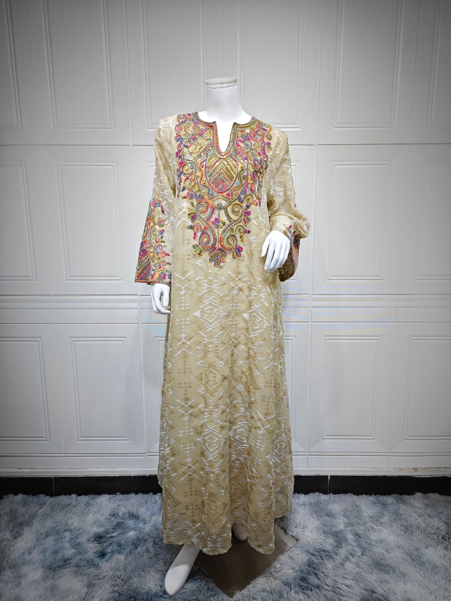 Embroidery Patchwork Evening Dress, Modest Evening Dress