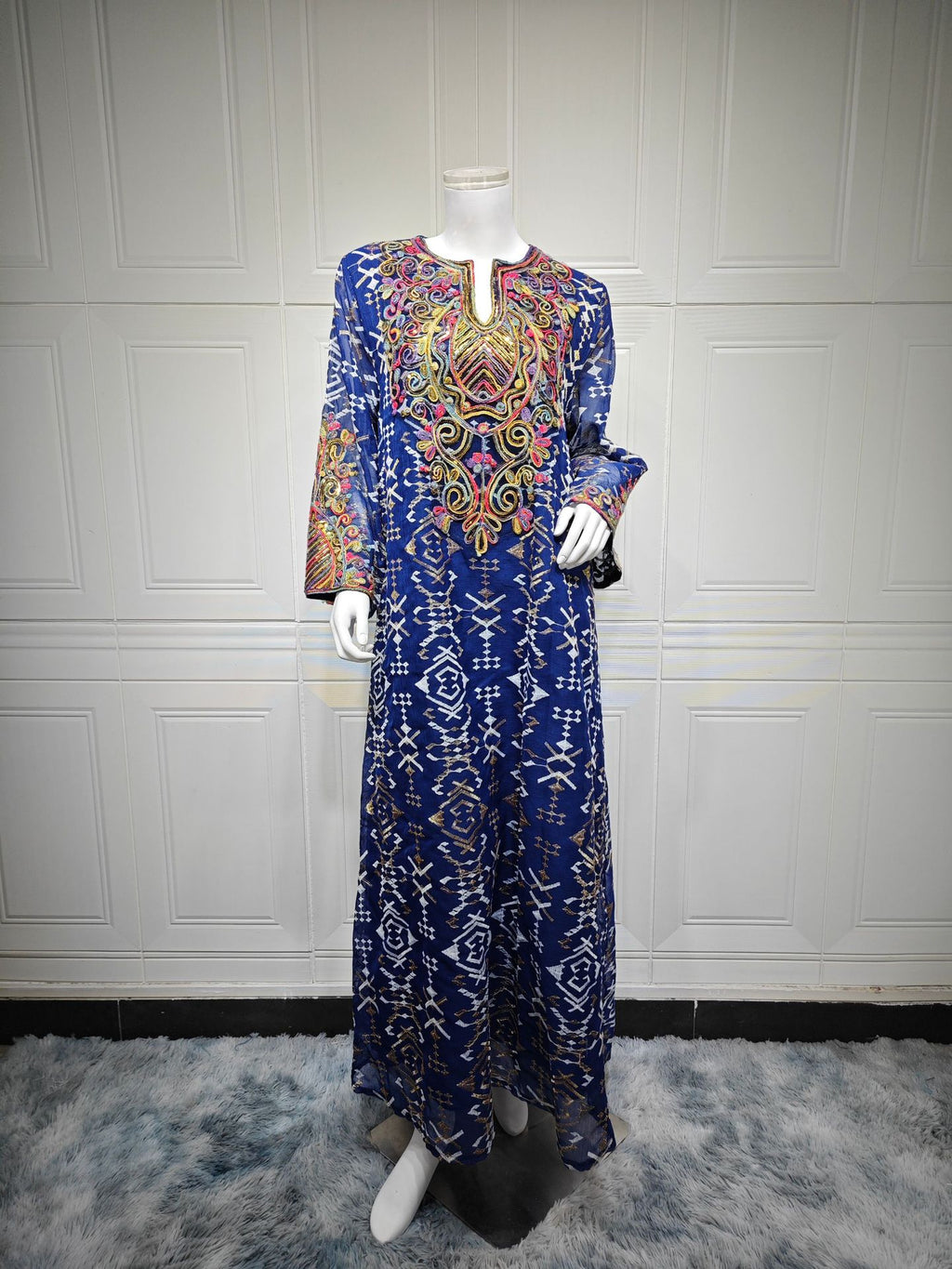 Embroidery Patchwork Evening Dress, Modest Evening Dress