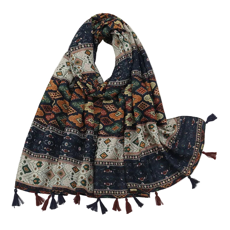 Retro Colour-Block Floral Shawl | 185x80cm All-Season Wrap