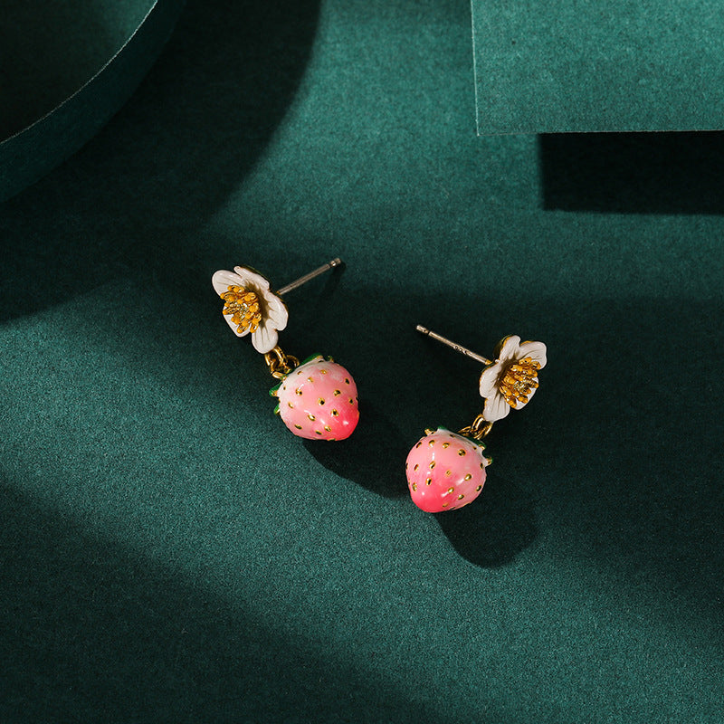 Enamel Strawberry Earrings | Sterling Silver Studs