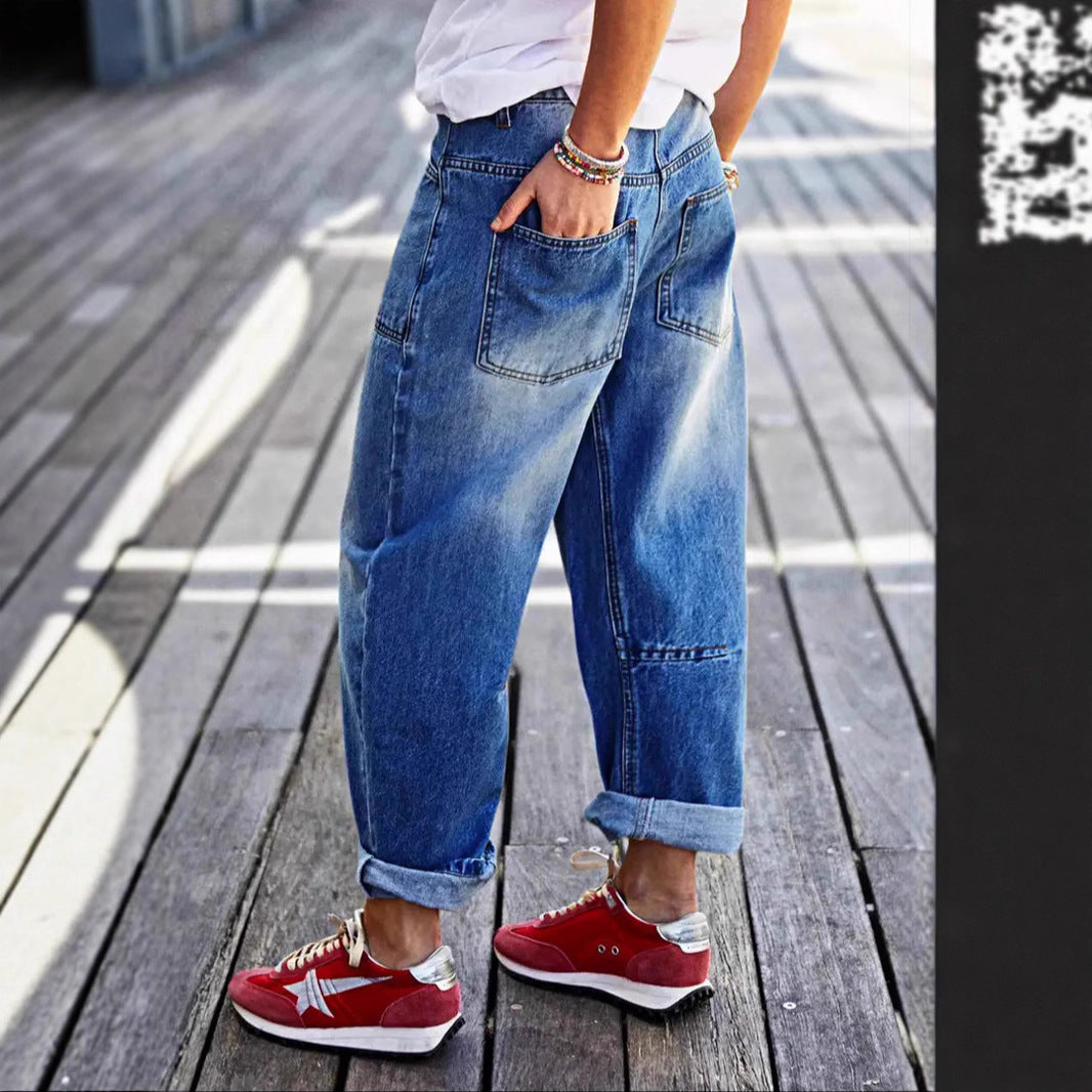 Mid-Rise Cropped Boot-Cut Jeans – Modest Denim in Blue & Grey