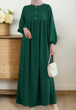 Puff Sleeve Pleated Abaya Dress | Premium Modest Long Robe