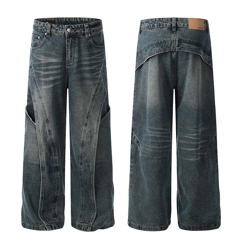 Deconstructed Wide-Leg Denim Jeans