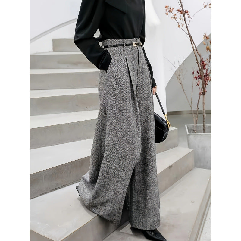 High-Waisted Tweed Wide Leg Trousers | Fleece-Lined