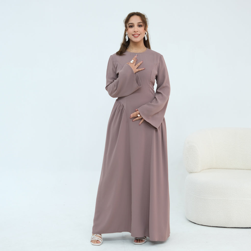 Elegant Floor-Length Modest Dress - Plus Size Long Sleeve A-Line Dress
