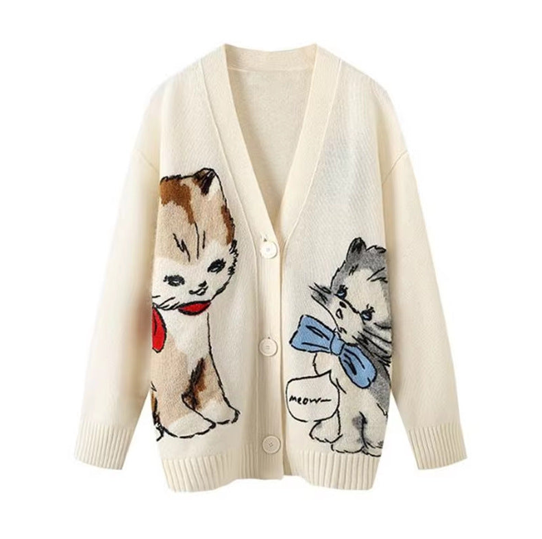 Women's Jacquard Pattern Knitted Long Sleeve Cardigan