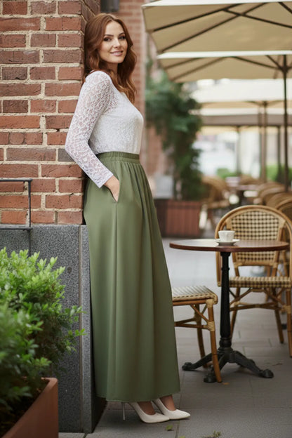 Elastic Waist Double Skirt | Khaki – NEOMODEST product image 2