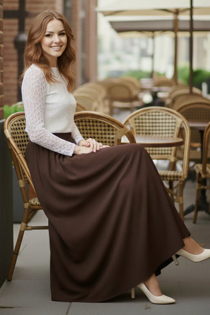 Elastic Waist Double Skirt | Brown – NEOMODEST product image 2