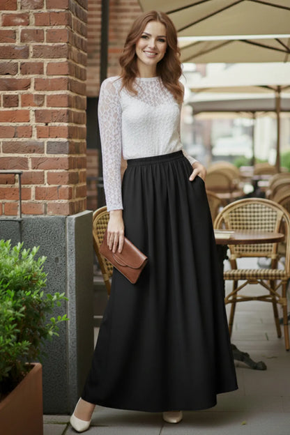 Elastic Waist Double Skirt | Black – NEOMODEST product image 2