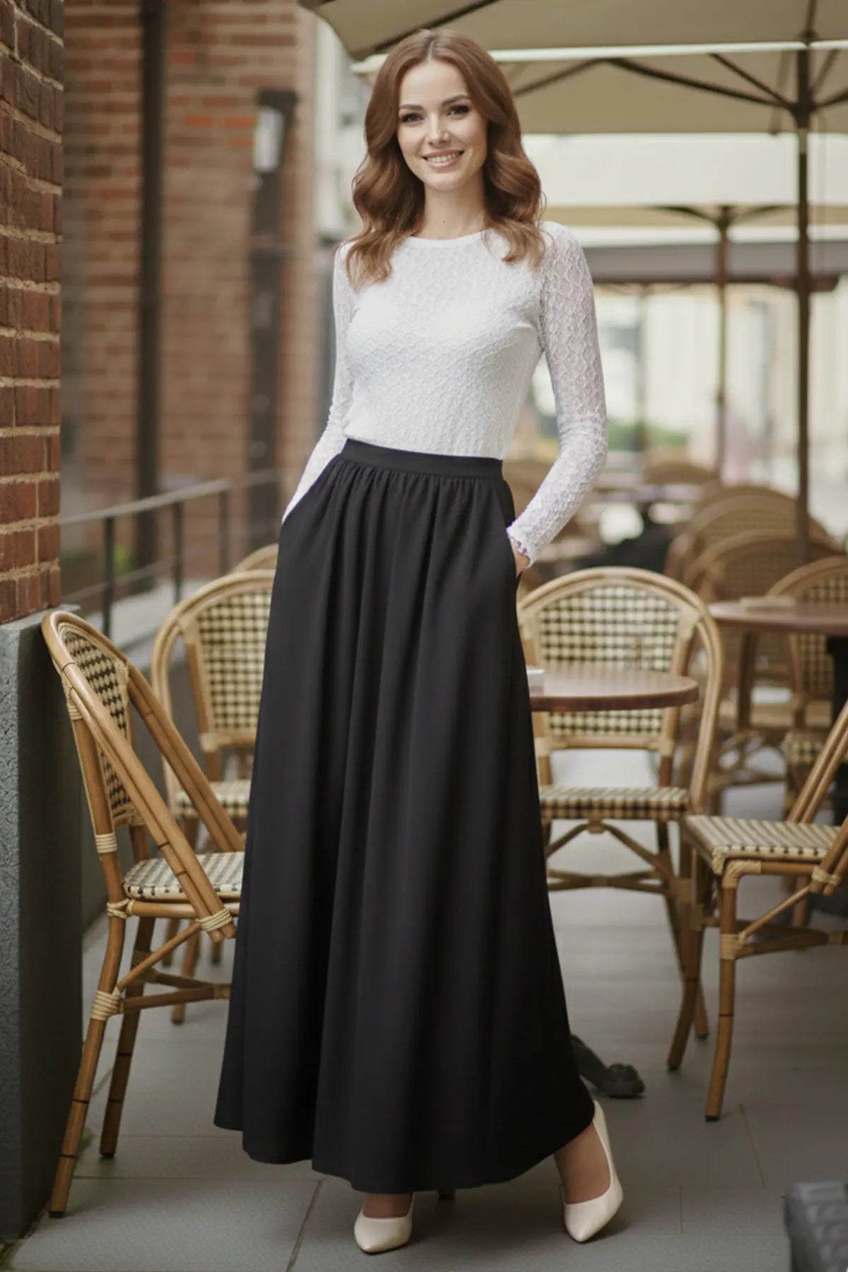 Elastic Waist Double Skirt | Black – NEOMODEST product image 3