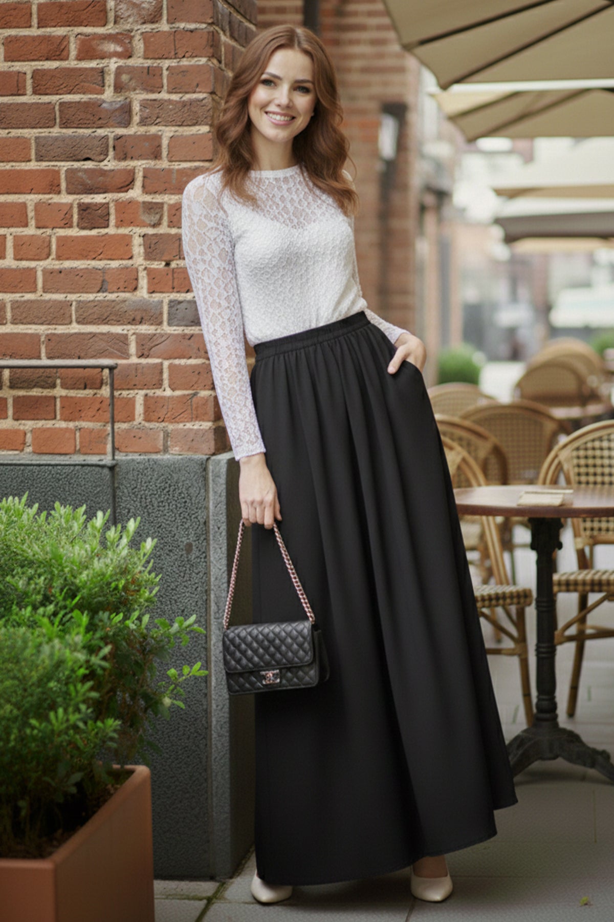 Elastic Waist Double Skirt | Black – NEOMODEST product image 1