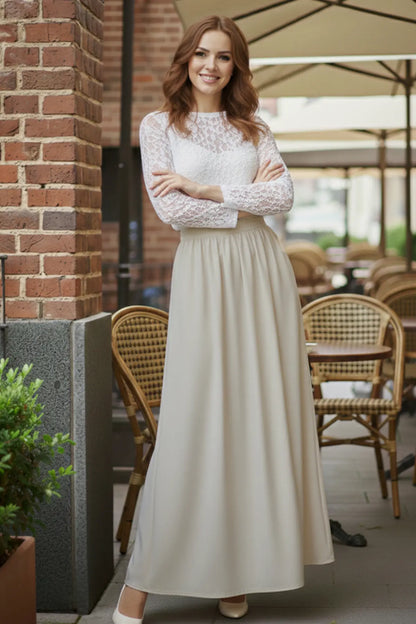 Elastic Waist Double Skirt | Stone – NEOMODEST product image 2