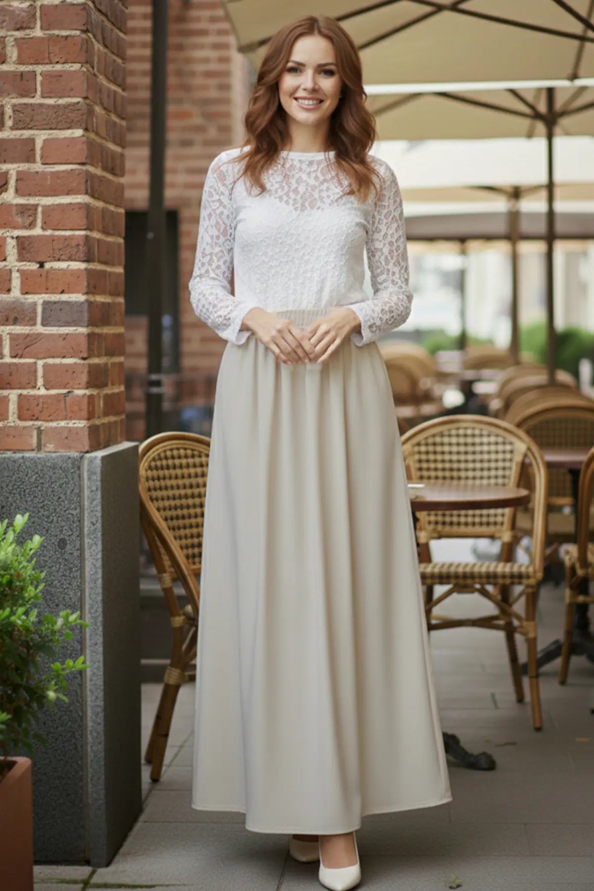 Elastic Waist Double Skirt | Stone – NEOMODEST product image 3