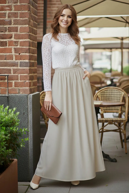 Elastic Waist Double Skirt | Stone – NEOMODEST product image 5