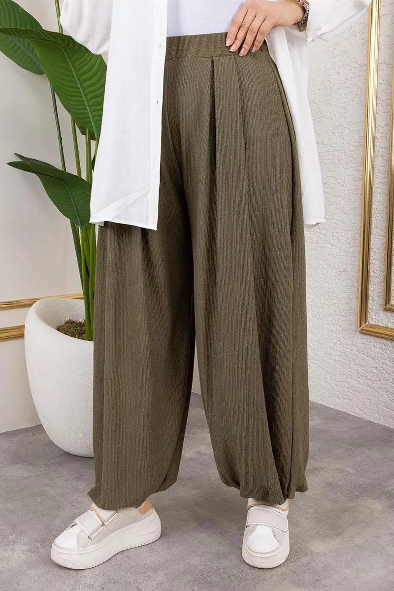 Elastic Waist Shalwar Trousers | Khaki – NEOMODEST product image 2