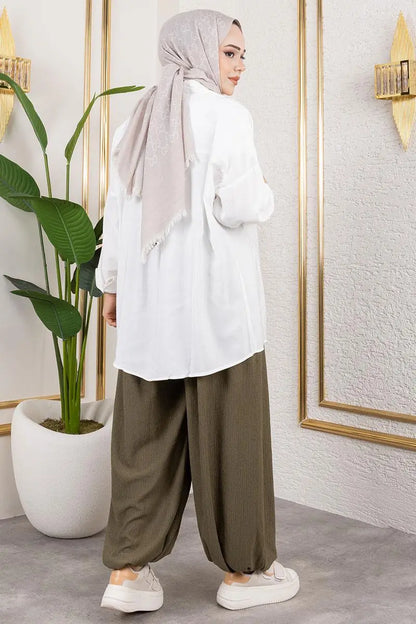 Elastic Waist Shalwar Trousers | Khaki – NEOMODEST product image 4