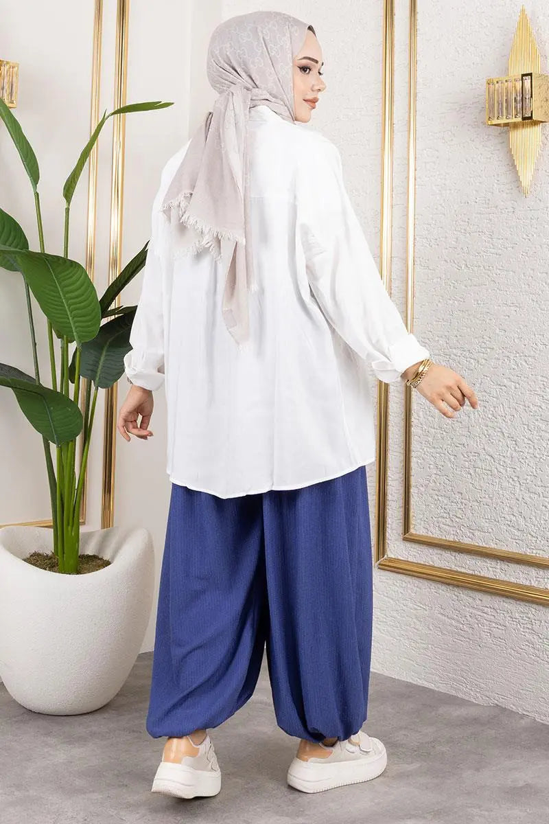 Elastic Waist Shalwar Trousers | Indigo – NEOMODEST product image 4