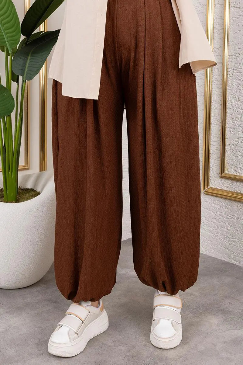 Elastic Waist Shalwar Trousers | Brown – NEOMODEST product image 2