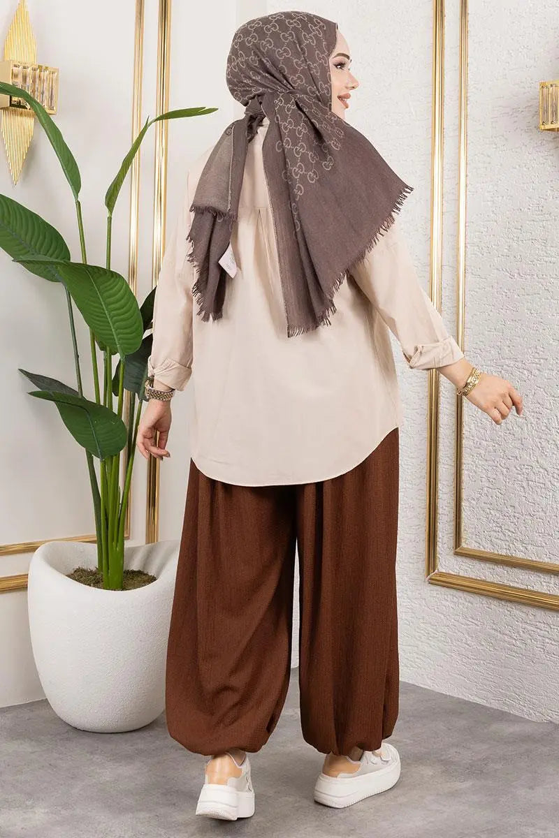 Elastic Waist Shalwar Trousers | Brown – NEOMODEST product image 4