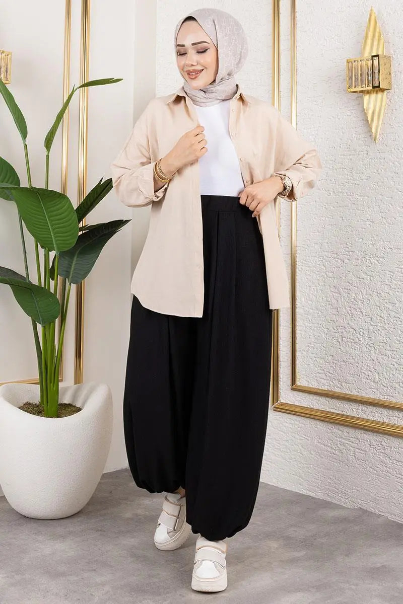 Elastic Waist Shalwar Trousers | Black – NEOMODEST product image 3