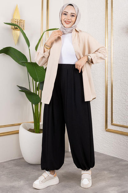 Elastic Waist Shalwar Trousers | Black – NEOMODEST product image 1