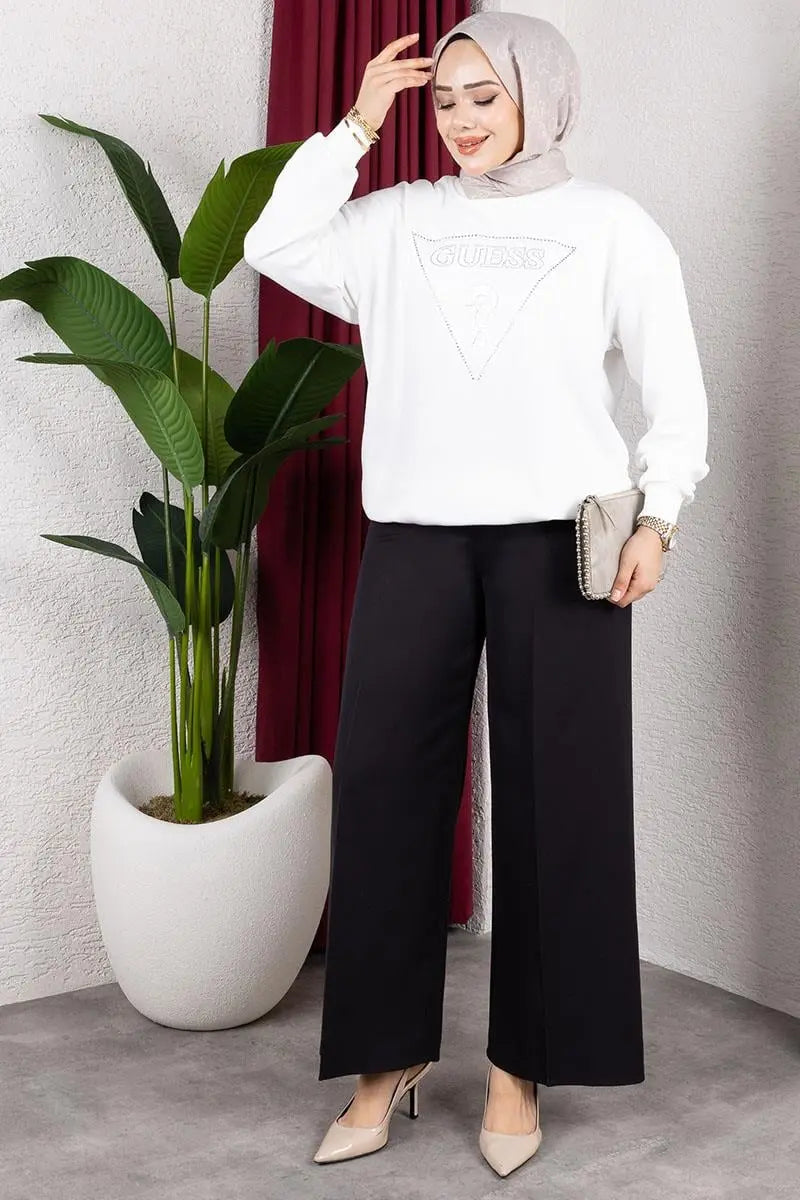 Elastic Waist Wide Leg Trousers | Black – NEOMODEST product image 2