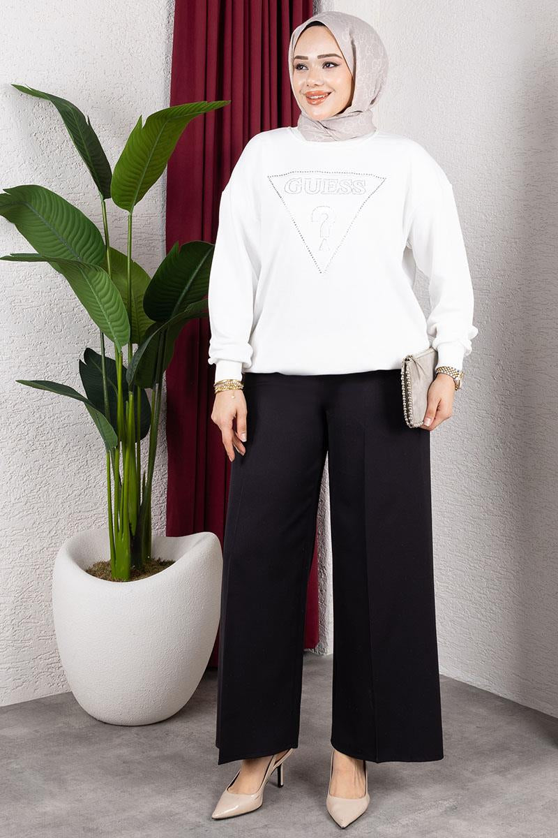 Elastic Waist Wide Leg Trousers | Black – NEOMODEST product image 1