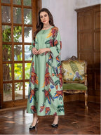 Elegant Floral Print Long Sleeve Abaya Dress - Abaya dress