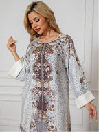 Elegant Floral Print Long Sleeve Abaya Dress Premium Abaya Dress Summer Clothing - Abaya Dress