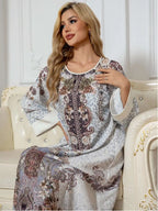 Elegant Floral Print Long Sleeve Abaya Dress Premium Abaya Dress Summer Clothing - Abaya Dress