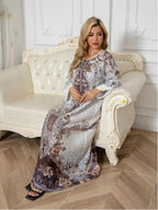 Elegant Floral Print Long Sleeve Abaya Dress Premium Abaya Dress Summer Clothing - Abaya Dress
