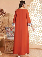 Elegant Floral Print Long Sleeved Abaya Robe Dress - Abaya dress