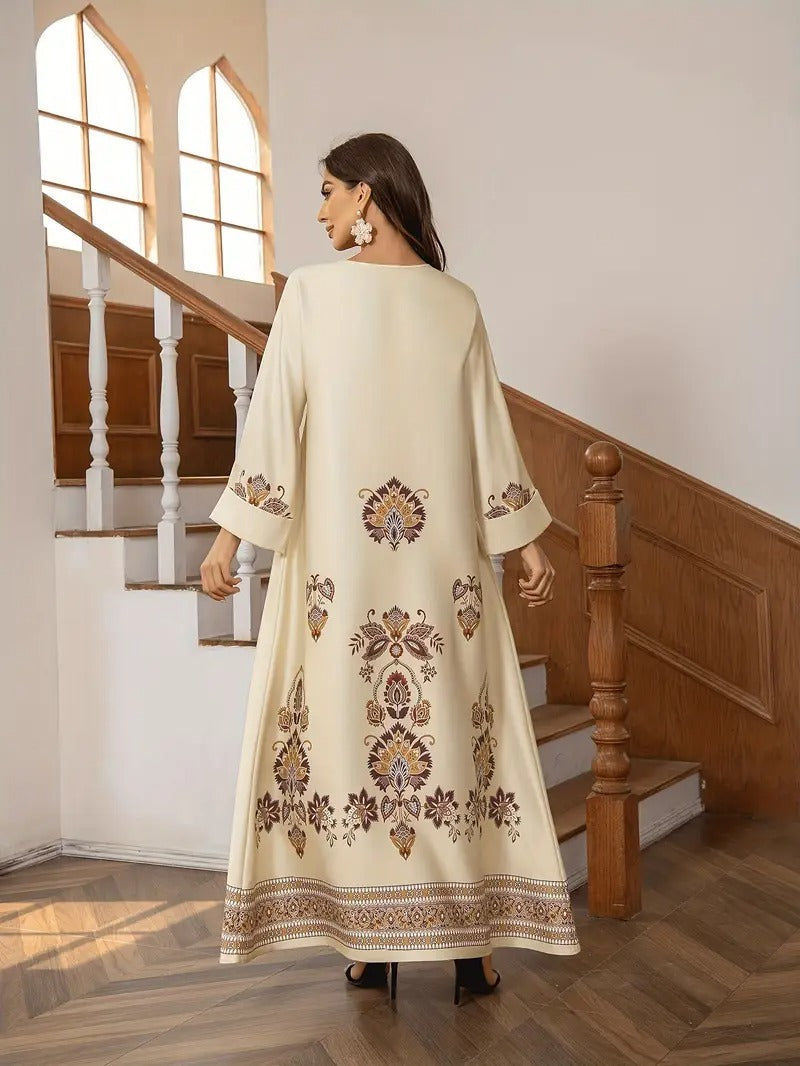 Elegant Floral Printed Abaya Dress Modest Dress Modest Fashion - Abaya dress