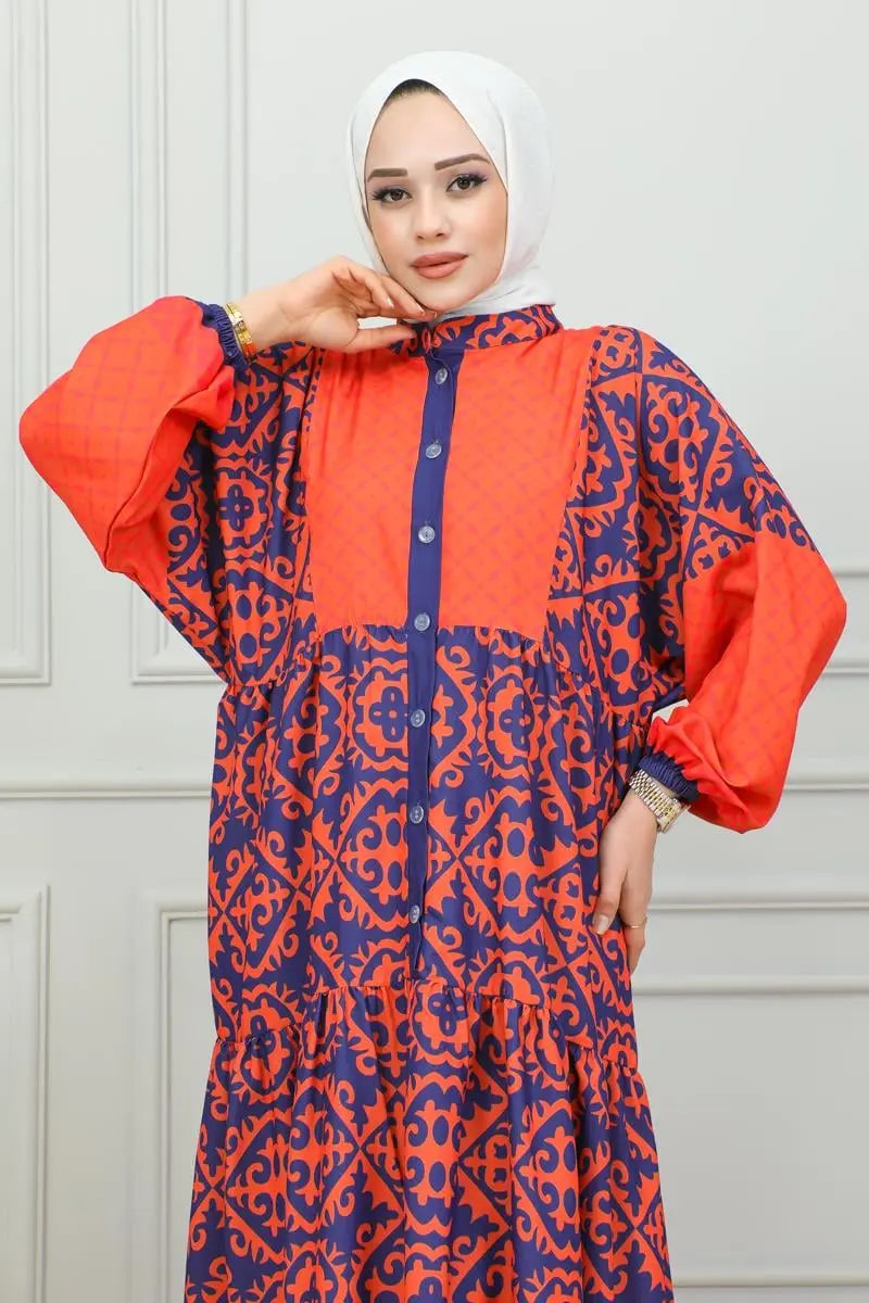 Mec Ethnic Patterned Hijab Dress