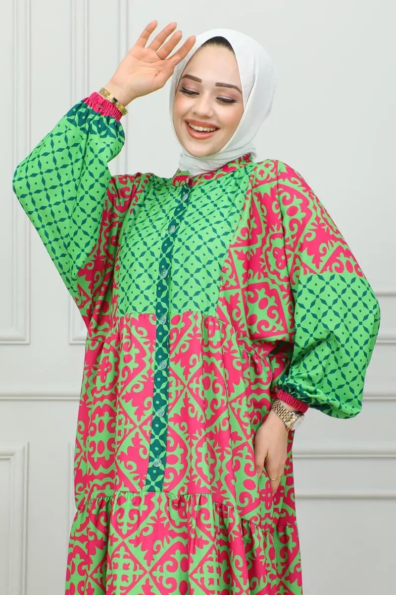 Mec Ethnic Patterned Hijab Dress