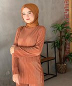 Ethnic Style Loose Casual Pleated 2-Pieces Suit - Caramel / L - 2-pieces set