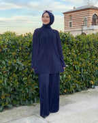 Ethnic Style Loose Casual Pleated 2-Pieces Suit - Purplish Blue / L - 2-pieces set