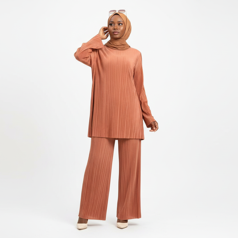 Costume 2 pièces ample et décontracté plissé de style ethnique